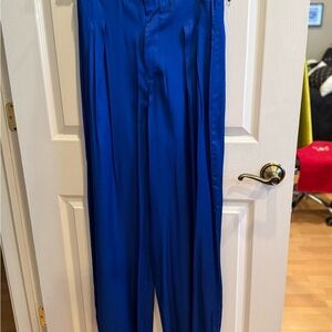 Zara Women’s Satin Pleated Dress Pants - Blue